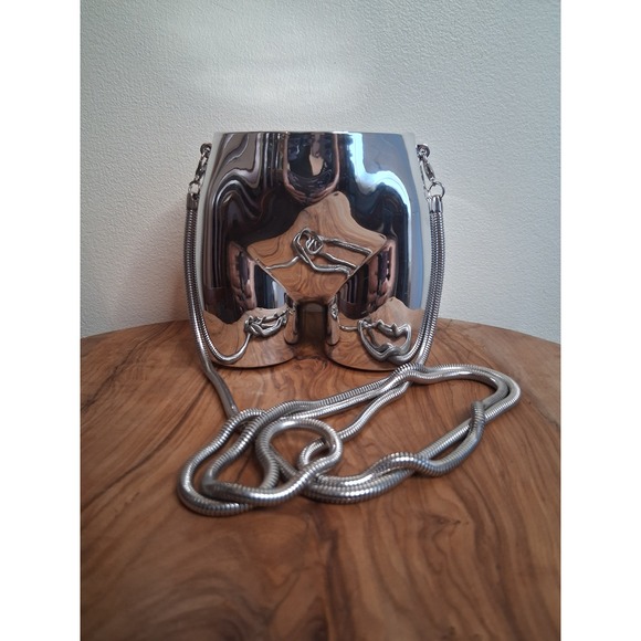 Unbranded Handbags - Silver Chrome Anatomical Torso Hard Shell Clutch Bag Crossbody Snake Chain Strap